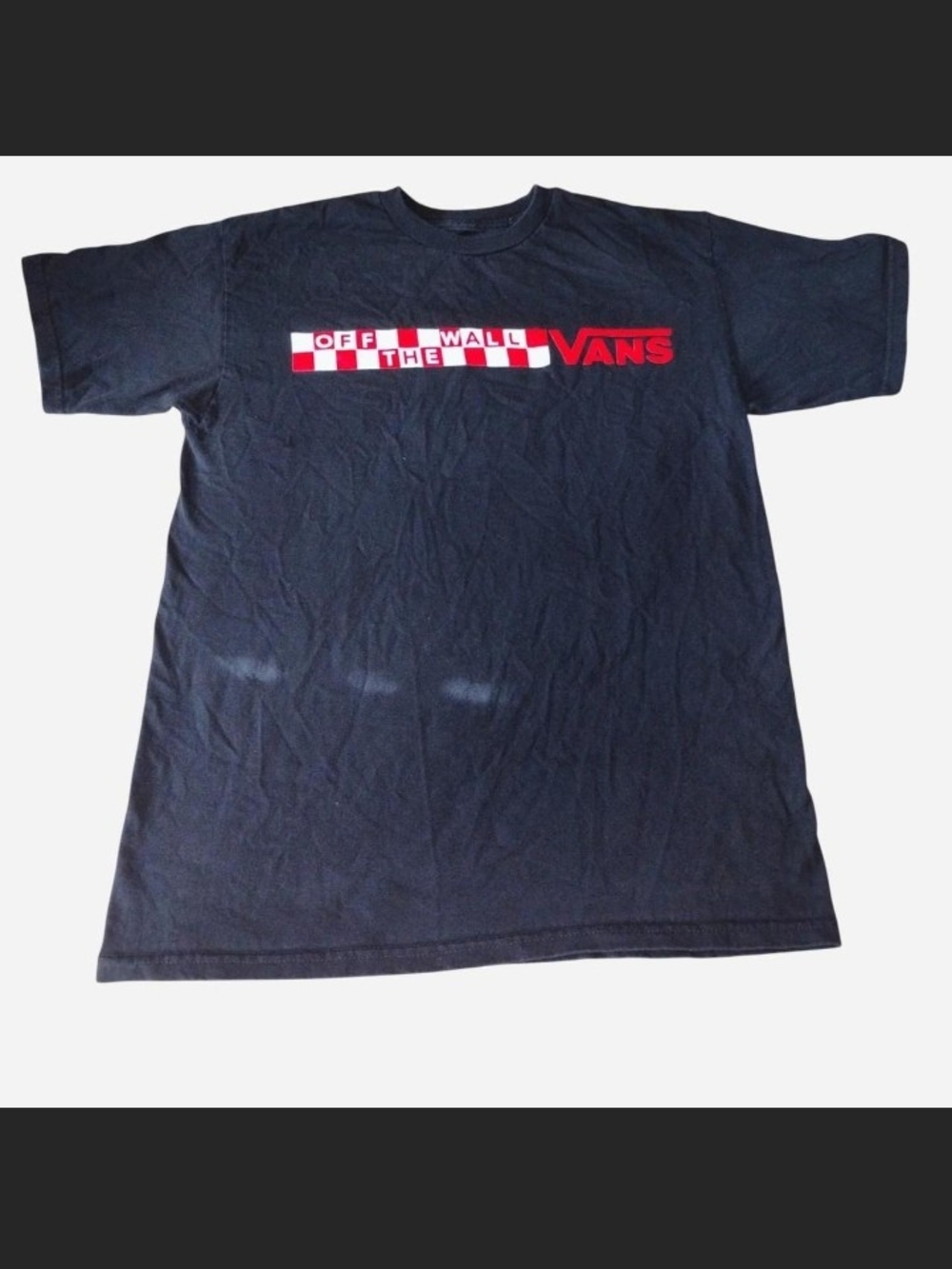 Vans Black Tee with Red Checker 'Off The Wall' Logo | Size: L
